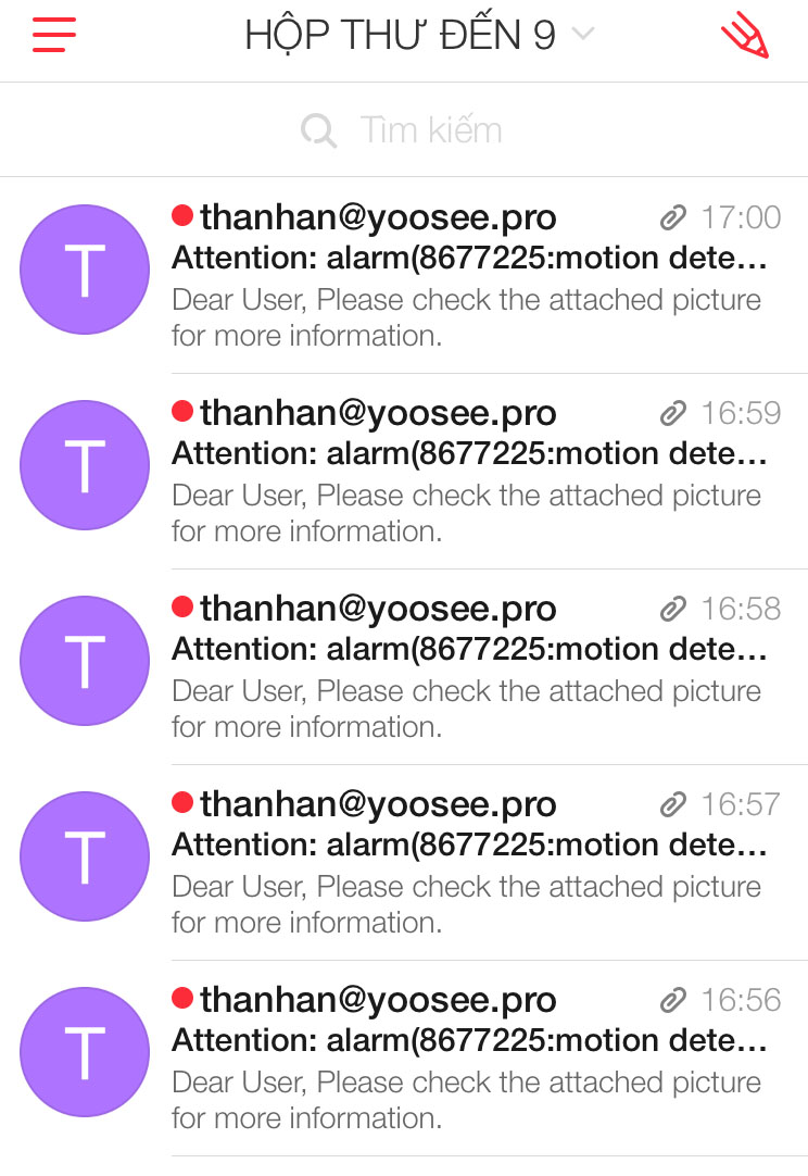 Email YooSee, YooSee mail, YooSee email, alarm email for YooSee