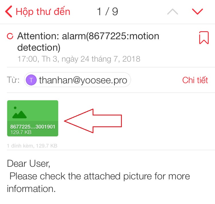 Hình ảnh báo động chuyển động được gửi qua email trên camera YooSee