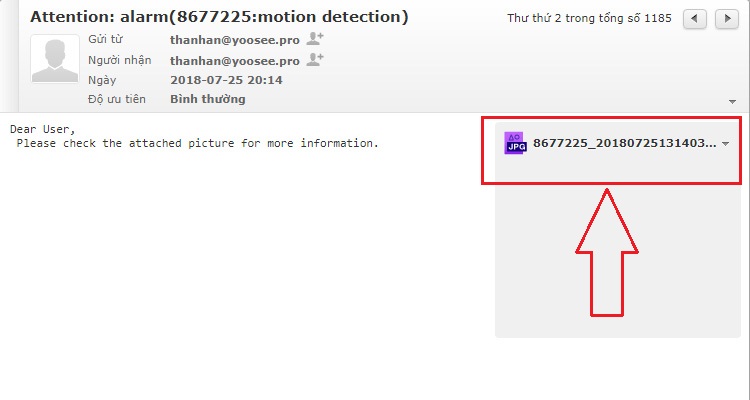 Tải file báo động camera YooSee trong email